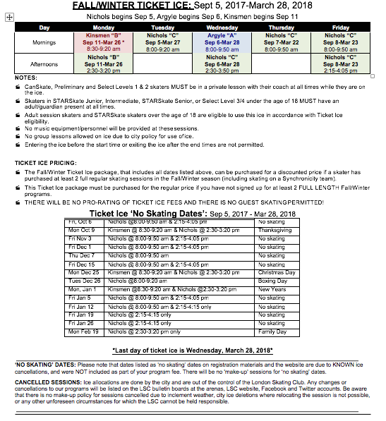 London Skating Club Ticket Ice